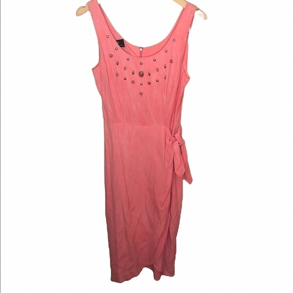 Vintage Dawn Joy Bubblegum Pink Slit Tie Midi Dress 12
